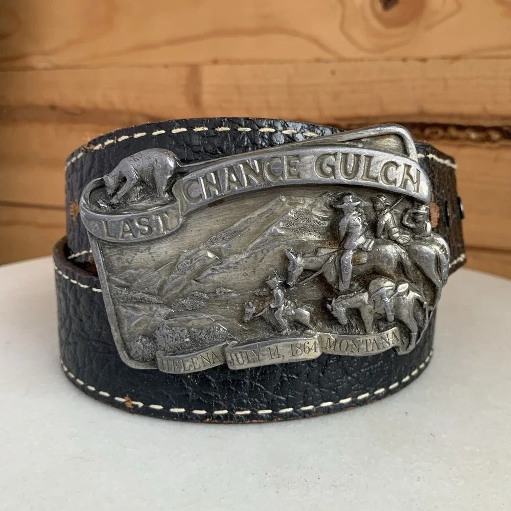 1983 Last Chance Gulch Helena MT Belt Buckle Lmtd Ed Nacona Belt Money Zipper 34